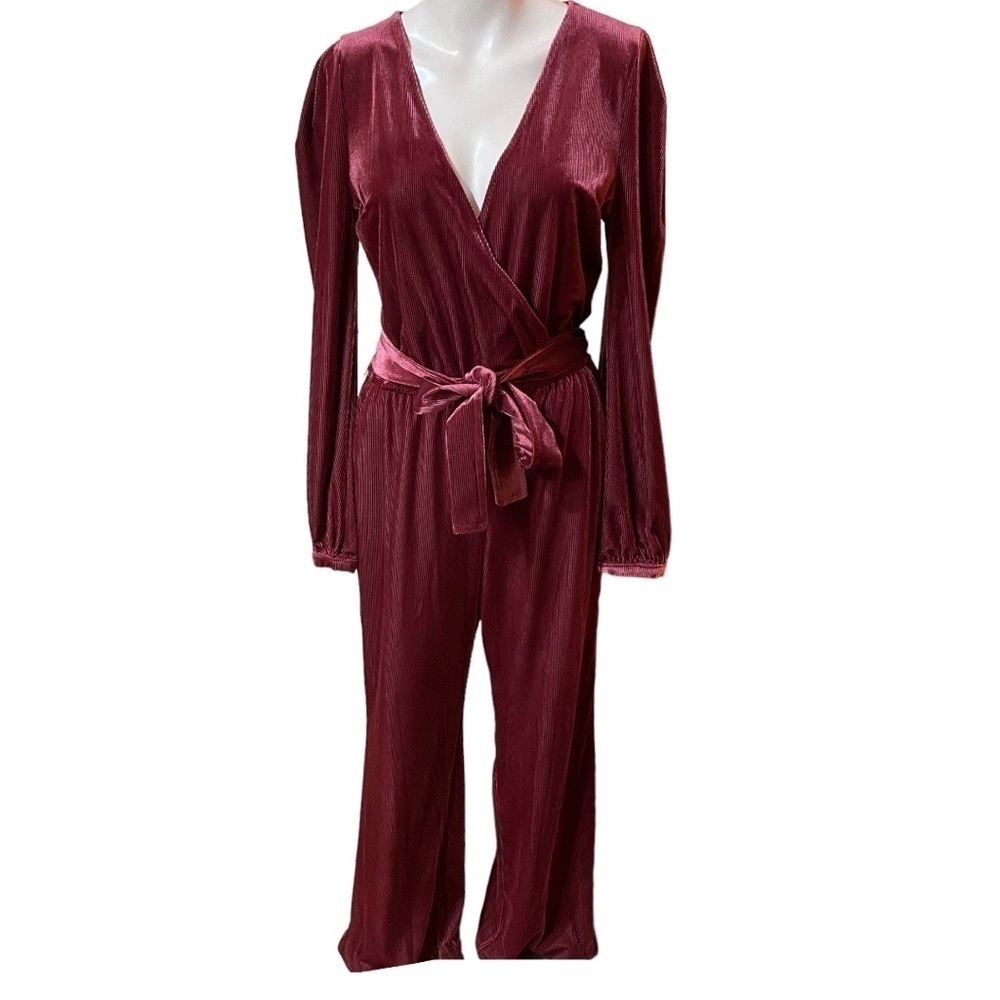 ModCloth Velvet Persuasion Jumpsuit Cranberry Size S